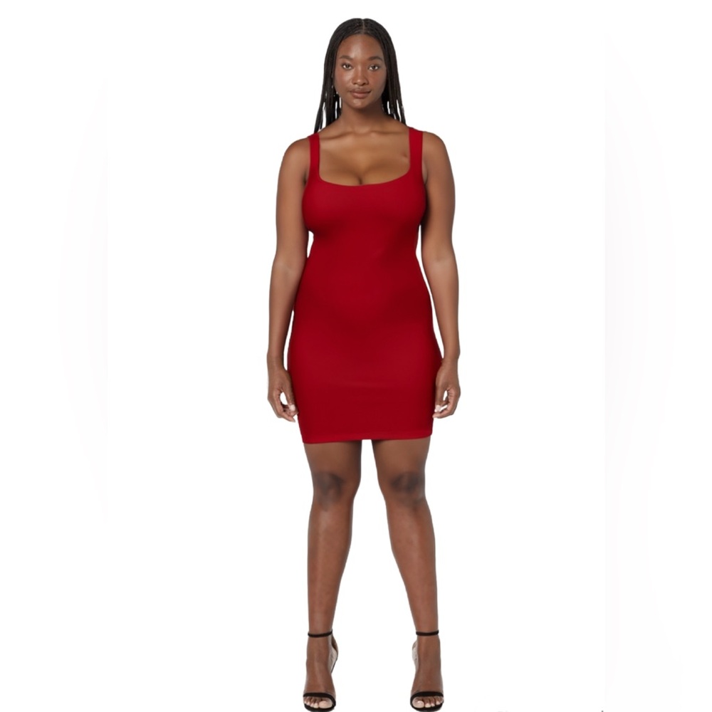 WOMENS SQUARE NECK COTTON BODYCON DRESS - Picture 2 of 8